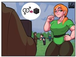 2girls 3boys a_minecraft_movie_(meme) alex_(minecraft) blush female_focus flattered flustered ginger ginger_female ginger_hair green_eyes hexagooba hi_res high_resolution highres jack_black meme meme_reference microsoft minecraft mojang muscular_female nervous_female nervous_smile paying_with_sex propositioning red_hair requesting_sex sex_as_payment steve_(a_minecraft_movie) steve_(minecraft) trading_sex tremble_lines tremble_spikes video_game video_game_character video_games villager_(minecraft)