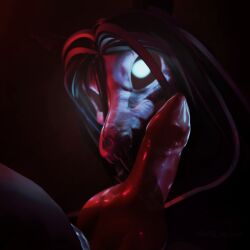 absurd_res andromorph black_body black_hair blender_(artwork) blender_cycles_(artwork) bone canid canid_demon canine dark demon digital_media_(artwork) duo female fluffy_hybrid fox genitals glowing glowing_eyes hair hi_res intersex knot knotted_penis long_hair looking_at_viewer looking_back looking_back_at_viewer looking_down machine male male/female malo mammal night open_mouth penis protogen red_penis scp-1471-a scp_foundation skull skull_dog skulldog_(species) tongue white_eyes