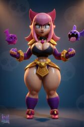 1girls 3d 3d_render abs aged_up ai_assisted ai_generated armor armwear belt black_bikini black_choker black_lipstick brawl_stars cat_ears catgirl choker choker_bell collar crop_top curvaceous exposed_midriff female fingerless_gloves front_view glossy glossy_skin gloves gold_jewelry heels high_quality high_resolution highres hourglass_figure huge_breasts jewelry kneehighs large_breasts legwear lewdstein long_hair melodie melodie_(brawl_stars) oiled_skin pink_hair slim_waist smirk solo spiked_bracelet standing supercell thick_thighs thighs thin_waist toned voluptuous wasp_waist wet_skin white_eyes