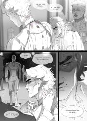 2boys 2d 2d_(artwork) after_sex alpha_male arcane arcane_jayce arcane_viktor before_sex bigger_male bite bite_mark bite_mark_on_neck bite_mark_on_shoulder black_and_white clothed comic comic_page comic_panel digital_drawing_(artwork) digital_media_(artwork) english_text fully_clothed gay gay_male greyscale jayce_talis jeje_(dmmd_jj) korean_text league_of_legends masculine_male mole_above_mouth omegaverse page_1 possessive public riot_games size_difference smaller_male standing viktor_(league_of_legends) yaoi