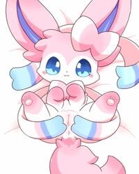 1girls :3 animated anthro anus blush cute eeveelution female feral genitals looking_at_viewer nakimayo nintendo pokémon_(species) pokemon presenting presenting_pussy pussy spread_pussy spreading sylveon video_games young