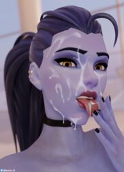 1girls 3d after_blowjob after_oral amelie_lacroix blizzard_entertainment blue_skin choker cum cum_in_mouth cum_lover cum_on_face cum_on_tongue earrings facial female female_only finger_licking licking licking_fingers nemesis_3d overwatch overwatch_2 painted_nails purple_skin savoring_cum sci-fi science_fiction scifi solo solo_female tongue tongue_out widowmaker yellow_eyes