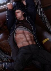 3d abs blender devil_may_cry devil_may_cry_5 emy-san male male_only muscular muscular_male nero_(devil_may_cry) nipples pecs shirt_lift solo solo_male