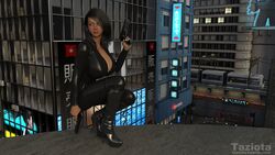 3d amy big_breasts bimbo boots city guns heel_boots high_heels kneeling large_breasts pistol secret_agent shiny taziota tight_clothing