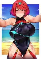 1girls bakkanki big_breasts female female_only pyra red_eyes red_hair short_hair short_red_hair sole_female solo solo_female solo_focus xenoblade_(series) xenoblade_chronicles_2