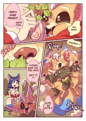 1girls ahri animal_ears anthro blue_hair blush bodily_fluids bone breasts breasts_out catnip comic comic_page dialogue duo english_text eyelashes face_in_breasts female female_on_anthro fox_ears fur furry gnar heart highres humanoid humanoid_on_anthro larger_female league_of_legends loincloth male mind_break multicolored_body multicolored_fur nipples open_mouth ponytail riot_games sharp_teeth size_difference skull smaller_male speech_bubble straight strongbana sweat sweatdrop taller_female teeth text yellow_eyes yordle