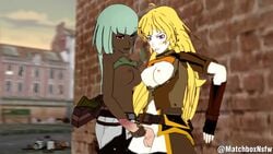 3d alley animated emerald_sustrai female futanari handjob manual matchbox-nsfw no_sound outdoors public rwby tagme video yang_xiao_long