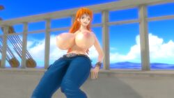 3d belt bracelet breasts_bigger_than_head compass female female_only large_breasts nami one_piece outdoors rochestedorm topless weapon