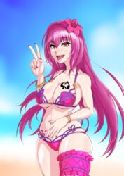 1girls bikini fate/grand_order fate_(series) female kururikuru966 pink_hair queen_of_spades scathach_(fate) scathach_(swimsuit_assassin) solo v