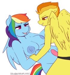 2010s 2019 2girls anthro anthro_on_anthro anthrofied areola big_areola blue_body blue_fur blue_nipples blue_wings blush breasts confident dildo duo equid equine female female/female friendship_is_magic furry hand_on_wrist hi_res imminent_sex mammal mane multicolored_mane multicolored_tail my_little_pony naughty_face nipples nude on_back on_top orange_eyes pegasus pink_eyes rainbow_dash_(mlp) rainbow_mane rainbow_tail rainbowsprinklesart sex_toy smile spitfire_(mlp) straight_hair strapon tomboy white_background wings wonderbolts_(mlp) yellow_body yellow_fur yellow_wings yuri