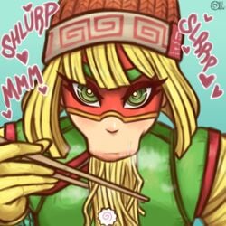 1girls :>= arms_(game) bimbo blowjob_face coy eating looking_at_viewer min_min_(arms) nintendo raiounsfw ramen sexually_suggestive tease teasing teenager