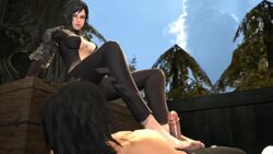 3d animated barefoot blush breasts cleavage clothed_female dark_hair erection feet female femdom footjob large_penis looking_down lying makeup male malesub pants penis sfm shoes sitting soles sound source_filmmaker straight tight_clothing toes vella_(vindictus) video vindictus yellowcatguard