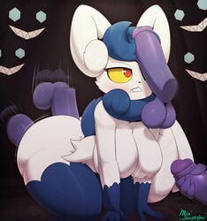 1girls absurd_res annoyed anthro big_breasts blue_fur blue_hair blush breasts female female_focus highres large_breasts meowstic miso_souperstar multicolored_body multicolored_fur multiple_boys nintendo orange_eyes orange_pupils penetration penis pokémon_(species) pokemon pokemon_rse pokemon_xy rape sableye thick_thighs watermark white_body white_fur wide_hips yellow_sclera