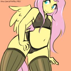 1:1 2019 absurd_res anthro anthrofied blush clothed clothing equid equine female fluttershy_(mlp) friendship_is_magic furry genitals hair happy hasbro hi_res legwear lingerie mammal my_little_pony nipple_outline orange_background panties pegasus pink_hair pussy rainbowsprinklesart simple_background smile solo stockings straight_hair thigh_highs translucent translucent_clothing underwear wings yellow_body