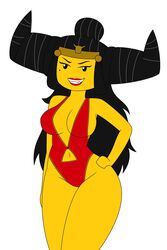 belly_button black_hair breasts cleavage hand_on_hip lego milf mole monkie_kid princess_iron_fan swimsuit thighs