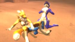 16:9 3d 3d_(artwork) anthro beach big_dildo blue_body blue_fur breast_grab breasts canid canine closed_eyes crossover digimon digimon_(species) dildo duo female fox fur hair hand_on_breast krystal mammal masturbation mizumi1986 nintendo nude open_mouth penetration renamon seaside sex sex_toy star_fox video_games white_body white_fur widescreen yellow_body yellow_fur