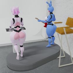 2girls 3d 3d_(artwork) animatronic blender blue_hair bowtie female_only five_nights_at_freddy's five_nights_at_freddy's_2 furry green_eyes guitar mangle_(fnaf) nude_female piano pink_hair red_lipstick renders robot robot_girl sunr4y sunr4y_w0rksh0p thick thick_ass thick_bottom_lip thick_lips thick_thighs toy_bonnie_(fnaf) wide_hips