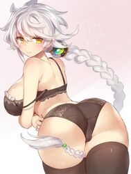 black_legwear black_underwear bra dat_ass huge_ass huge_breasts kantai_collection thick_ass thick_thighs thighhighs unryuu_(kantai_collection) white_hair wide_hips yamaarashi yellow_eyes