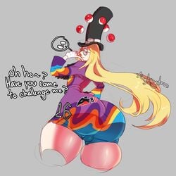 1boy androgynous ass avery_(pokemon) balls big_ass blonde_hair bottom_heavy femboy girly glasses gloves grey_background hat huge_ass huge_thighs human large_ass male male_only nintendo pale-skinned_male pale_skin pokeball pokemon pokemon_ss savory_(pokemon) shorts sissy solo speech_bubble telekinesis text thick_thighs tingtongten trap wide_hips