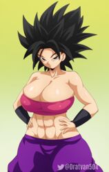 abs armband big_breasts black_eyes black_hair breasts caulifla cleavage dragon_ball dragon_ball_super dragon_ball_z dratvan female female_only light-skinned_female light_skin long_hair looking_at_viewer saiyan self_upload solo spiky_hair