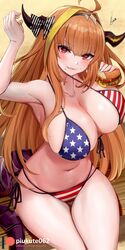 1girls american_flag american_flag_bikini big_breasts bikini breasts curvy female holoforce hololive hololive_japan kiryu_coco pale-skinned_female pale_skin piukute062 solo thick_thighs virtual_youtuber wide_hips