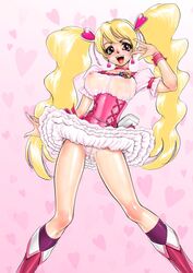 blush breasts clothing cure_peach dress female fresh_precure! fresh_pretty_cure fresh_pretty_cure! magical_girl medium_breasts momozono_love nipples panties precure pretty_cure see-through see-through_clothing see-through_panties smile solo translucent_clothing underwear xopc