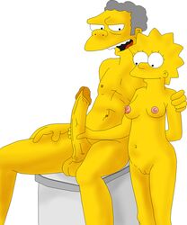 20th_century_studios accurate_art_style breasts color exposed_breasts female human lisa_simpson male moe_szyslak nudity the_simpsons vulva white_background yellow_body yellow_skin