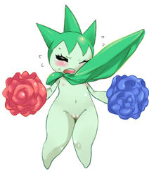 1girls agemono areolae assisted_exposure color embarrassed embarrassed_nude_female erect_nipples exposed exposed_breasts exposed_nipples exposed_pussy female female_only feral flat_chest flower front_view green_skin low_res lowres navel nervous nintendo nipples no_bra no_panties nude open_mouth plant pokemon pussy pussy_lips rose roselia shortstack skirt skirt_lift solo standing tears video_games wink