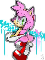 amy_rose anthro ass beige_skin boots clothing color female female_only fur furry hedgehog hyper_eyes pink_fur skin soda solo sonic_(series) toony