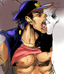 gay jojo's_bizarre_adventure jotaro_kujo male male_nipples male_only oral penis shirt_lift stardust_crusaders stardust_crusaders_(ova) tagme yaoi