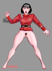 1girls artist_name bob_cut bottomless elbob female female_only kim_cattrall mole mole_under_mouth painted_nails pointy_ears pubes pubic_hair solo solo_female star_trek star_trek_vi_the_undiscovered_country starfleet_uniform thighs valeris vulcan_(species) wide_stance