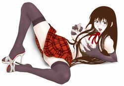 breast_grab breasts clothing elbow_gloves erect_nipples erect_nipples_under_clothes genshiken gloves high_heels large_breasts mole mole_under_mouth oono_kanako panties rocket_okaboshi shoes skirt spread_legs stockings thighhighs zettai_ryouiki