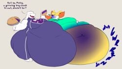 1boy 1girls anthro big_breasts blueberry_inflation breasts female furry icecreamsprink3 inflation male toriel undertale