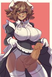 1futa artist_request big_penis clothed clothing dark-skinned_futa dark_skin dickgirl dress_lift futa_only futa_sans_balls futanari garter_belt horn horns humanoid humanoid_penis intersex looking_at_viewer maid maid_uniform mostly_clothed penis presenting presenting_penis short_hair simple_background skirt skirt_lift solo solo_futa source_request thick_thighs thighhighs