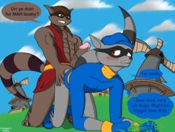 2020 anthro big_penis dialogue dou dustin_c gay humanoid_penis male male_only penis precum raccoon size_difference slaigh_maccooper sly_cooper sly_cooper_(series) smooth_fur sony_corporation sony_interactive_entertainment sucker_punch_productions video_games