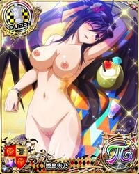 1girls akeno_himejima areolae beach black_hair blush breasts card_(medium) cartoony character_name completely_nude demon demon_wings erect_nipples female female_only hair_ornament hair_ribbon high_school_dxd high_school_dxd_pi humanoid large_breasts long_hair long_ponytail looking_at_viewer lying nipples no_bra nopan nude nude_filter one_eye_closed outdoors ponytail purple_eyes shaved_crotch smile solo sunglasses sunglasses_on_head tied_hair trading_card vagina very_long_hair wings