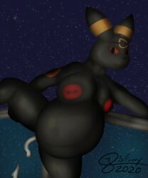 anthro belly big_belly big_breasts bodily_fluids breasts cum eeveelution female genital_fluids hi_res huge_breasts hyper hyper_belly inflation inflation j5furry nintendo pokémon_(species) pokemon umbreon video_games