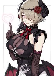 cleavage evan_yang gothic heart honkai_(series) honkai_impact horns looking_at_viewer pale_skin red_eyes rita_rossweisse rose short_hair tagme wings