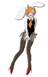 1girls blue_eyes blush blushing bunny_ears bunnysuit claus collar earthbound edit edited eyelashes female fishnets mother_(game) mother_3 orange_hair orange_tie red_heels rule_63 small_breasts solo tie transparent_background unknown_artist wet_spot