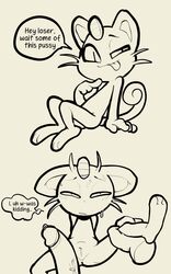 10:16 2020 absurd_res alolan_meowth anthro black_and_white bodily_fluids dialogue disembodied_penis duo english_text erection felid feline female genital_fluids genitals glans hi_res humanoid_genitalia humanoid_penis instant_loss_2koma itsunknownanon leg_grab line_art male mammal meowth monochrome nintendo nude penis pokémon_(species) pokemon pokemon_(species) precum pussy reclining straight text vein veiny_penis video_games