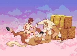 2boys anal anal_penetration anal_sex animated anus balls centaur cloud_meadow cum cum_inside cum_on_body cum_on_face cum_overflow cumshot evan_(cloud_meadow) gay hair_pull interspecies male/male male_only monster_boy music penis power_bottom s-purple shorter_than_30_seconds sound tagme tanline tanlines taur testicles tongue_out video yaoi