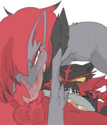 anthro anthro_on_anthro blush bodily_fluids duo fellatio female female_zoroark genitals hi_res incineroar male meisaikawaii nintendo open_mouth oral penile penis pokémon_(species) pokemon pokemon_(species) sex straight sweat video_games zoroark