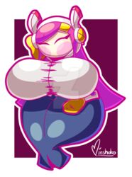 big_breasts blush closed_eyes deviantart dress hair_ornament hand_on_face headgear huge_breasts kirby_(series) kirby_planet_robobot kirby_star_allies large_breasts long_hair mouthless mouthless_female nintendo no_mouth oppai pink_hair signature skullgeist source_request susanna_patrya_haltmann susie_(kirby) tagme thick_thighs watermark wide_hips