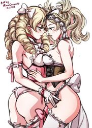 2girls areolae ass blonde_hair bow breasts clothing corset female female_only fire_emblem fire_emblem_awakening hair lingerie lissa_(fire_emblem) long_hair looking_at_another maribelle_(fire_emblem) minacream multiple_girls navel nintendo panties small_breasts source_request thighhighs twintails underwear video_games yuri