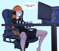 1futa bulge casual clothed clothing computer desktop dickgirl electronics erection erection_under_clothes futa_only futanari gaming glasses horny human neet noiretox persona persona_5 red_hair sakura_futaba shorts solo solo_focus solo_futa tenting