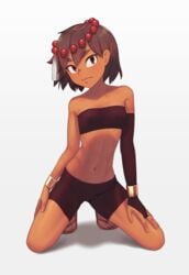 1girls 2020 2020s ajna_(indivisible) bike_shorts black_shorts bracelets brown_eyes brown_hair compression_shorts crouching dark-skinned_female dark_skin detached_sleeves eyebrows_visible_through_hair female female_only female_protagonist fingerless_gloves fit fit_female gold gold_jewelry hair_beads hair_between_eyes hands_on_thighs head_tilt indivisible kneeling lab_zero_games long_gloves muscular muscular_female navel on_knees open_toe_shoes putcher sandals short_hair shorts simple_background skin_tight small_breasts solo spandex_shorts spats sports_bra tan tan_skin thick_eyebrows tiptoes toes tomboy toned toned_female tubetop white_background