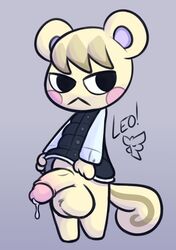 1boy animal_crossing anthro balls big_balls big_penis bodily_fluids bottomless clothed clothing cum cum_drip dripping genital_fluids genitals gradient_background humanoid_genitalia humanoid_penis leo_llama male male_only mammal marshal_(animal_crossing) nintendo penis precum rodent sciurid simple_background solo standing tree_squirrel video_games