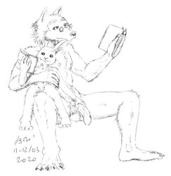 2020 anthro asthexiancal beastars book canid canine canis duo eyewear female fur genitals glasses haru_(beastars) lagomorph legoshi_(beastars) leporid male mammal monochrome nude penis rabbit size_difference straight wolf