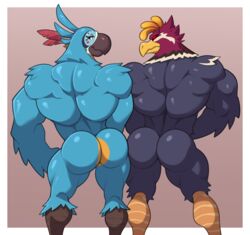 2boys analon anthro bara bird breath_of_the_wild kass_(zelda) male male_only muscular nintendo rito the_legend_of_zelda toomanyboners