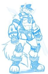 bulge canid canine canis character_concept clothing dioneoxiao humanoid leather male mammal model_sheet police_uniform seductive solo uniform wolf